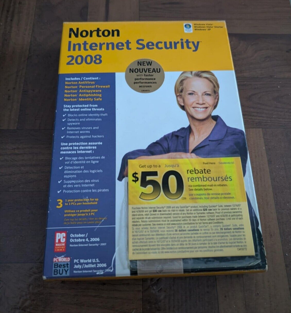 Vintage Norton Internet Security 2008 Software Retail Box & Key