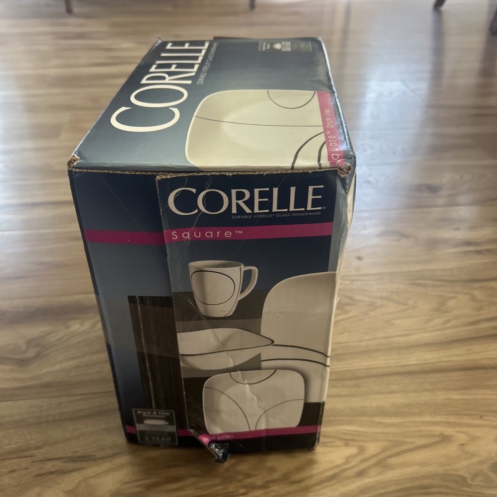 Corelle 16 Piece Durable Vitrelle Glass Dinnerware Square Simple Lines NEW OPEN