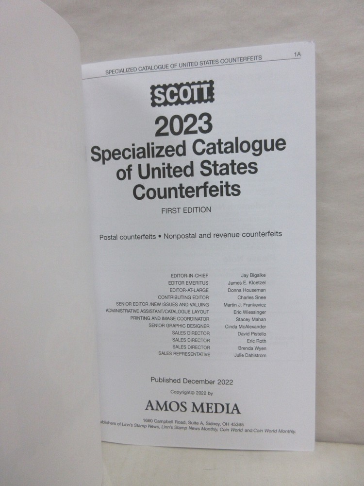 2023 Scott Specialized Catalog of United States Counterfeits 1st Edition Book