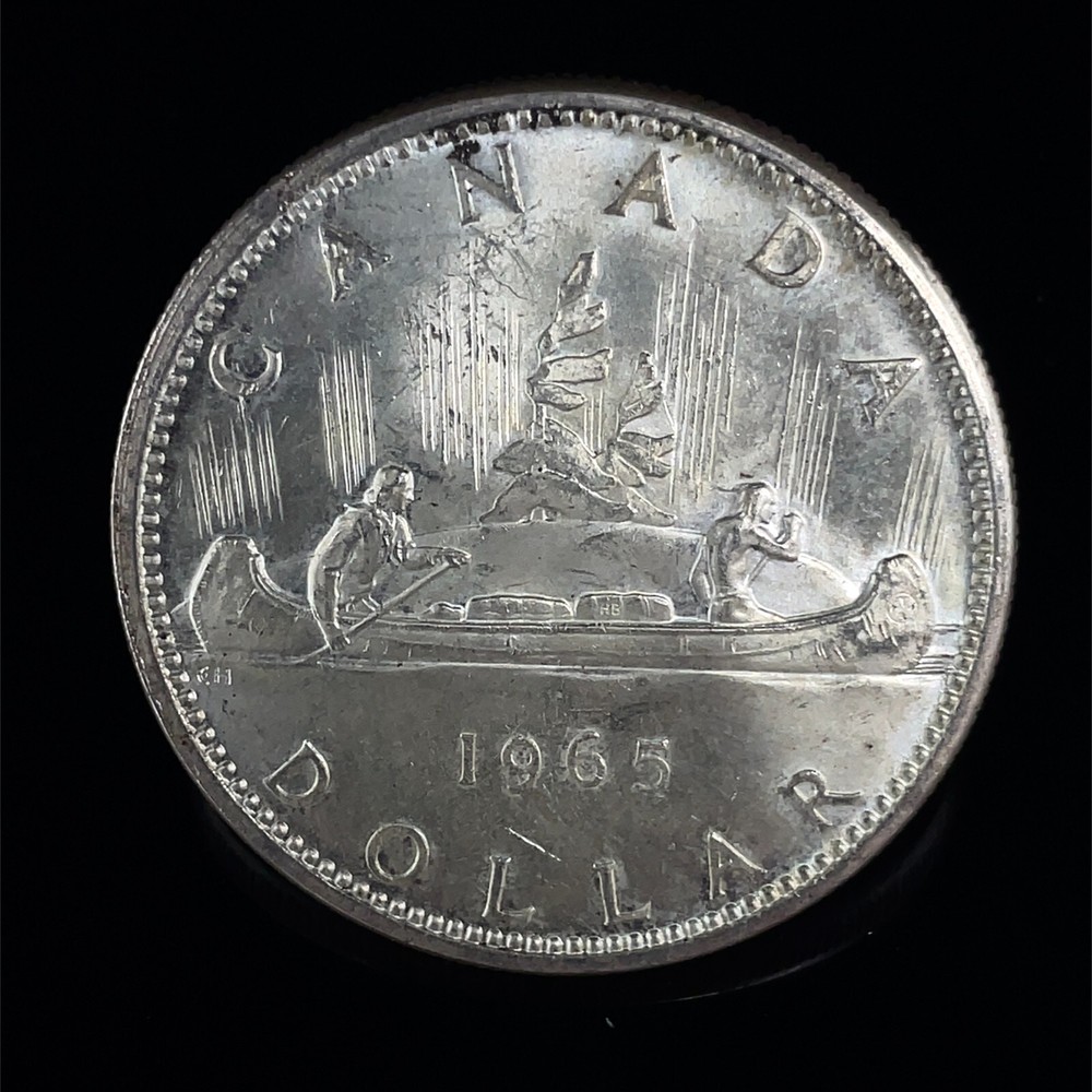 1965 PL Unc. $1 Canada Dollar .800 Silver Type 2 Small Beads Blunt 5.