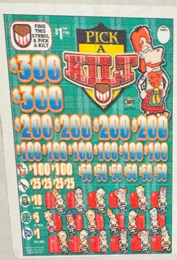 Pull Tab Tickets - Chip - Game - Pick Board - Pick A Kilt - 3,955 ct