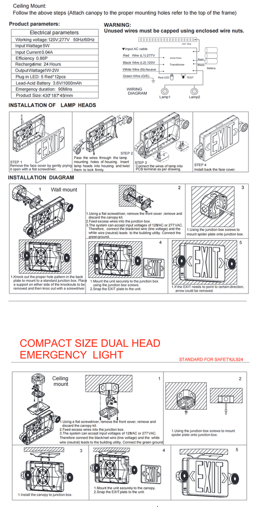 6 Pack LED Exit Sign Emergency Light – Hi Output RED Compact Combo UL-Listed