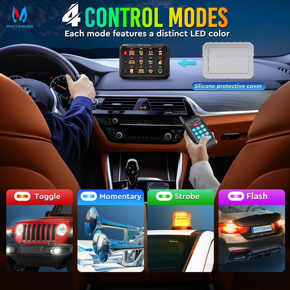 MICTUNING P1Y 12 Gang Switch Panel Wireless Remote Circuit Control Lights System