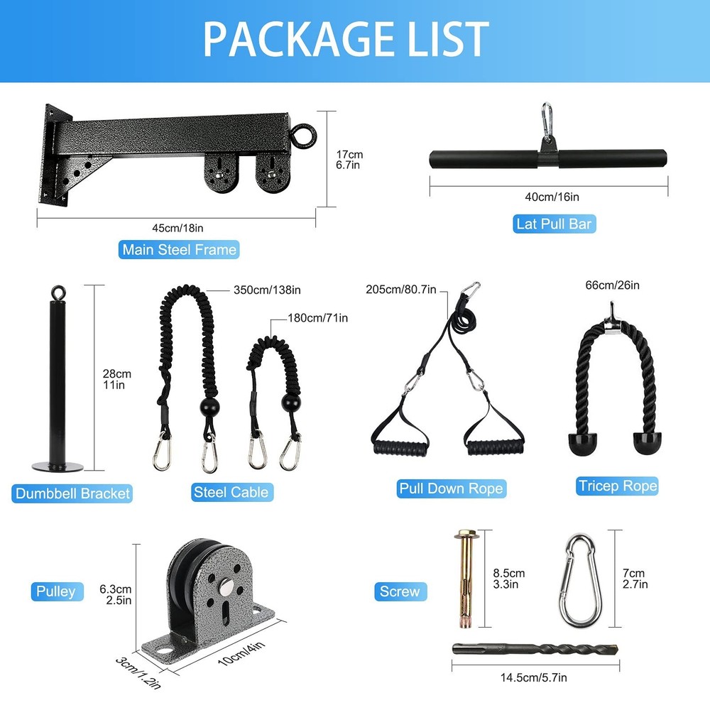 TRENDBOX Pulley System Gym Cable Machine LAT Pulldown Attachments Chest Expan...