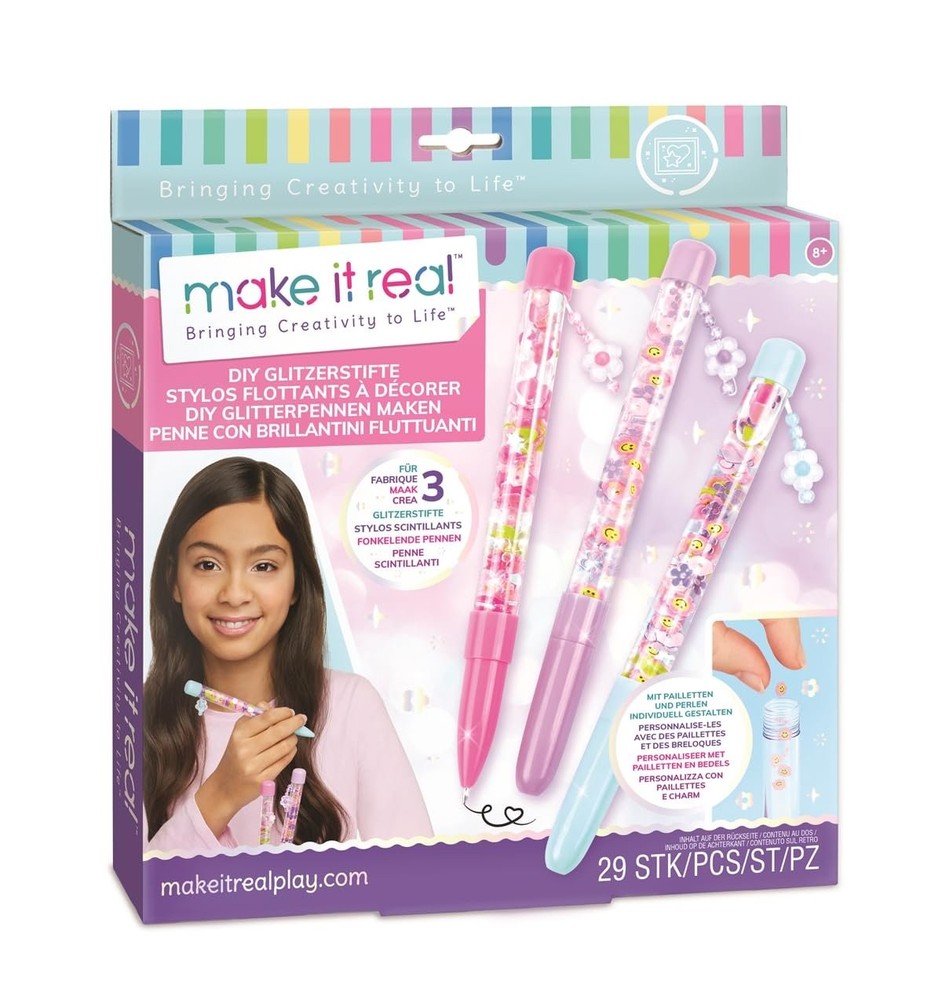 Make It Real DIY Floaty Pens Kit - Create 3 Sparkly, Customizable Pens with...