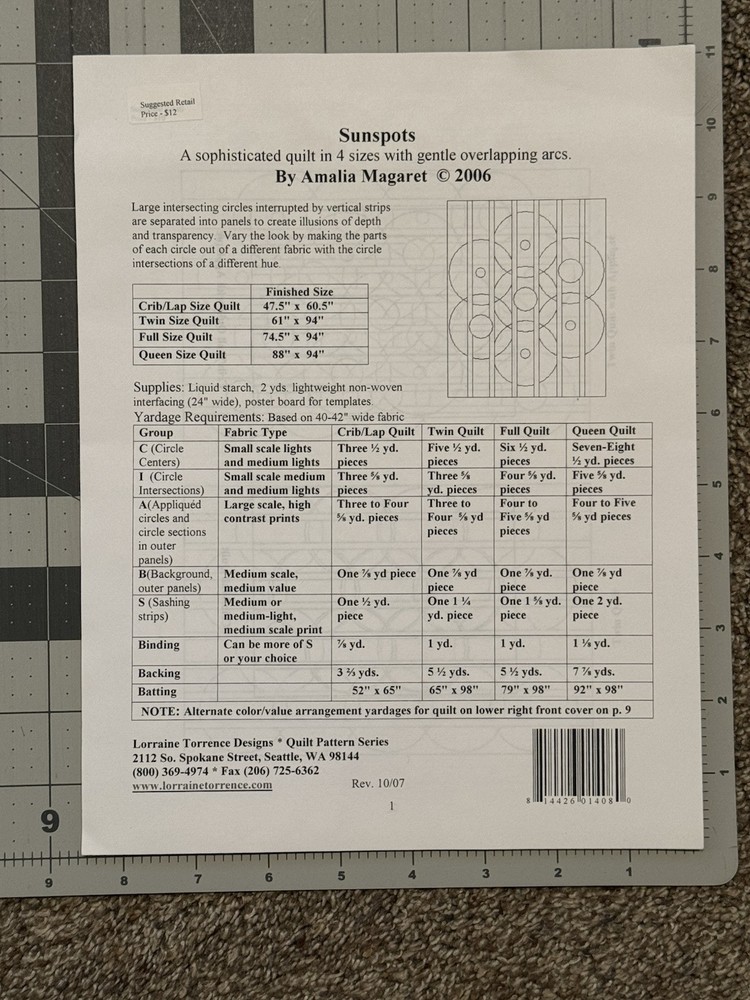 SUNSPOTS Quilt Design Pattern Lorraine Torrence Designs 4 Sizes
