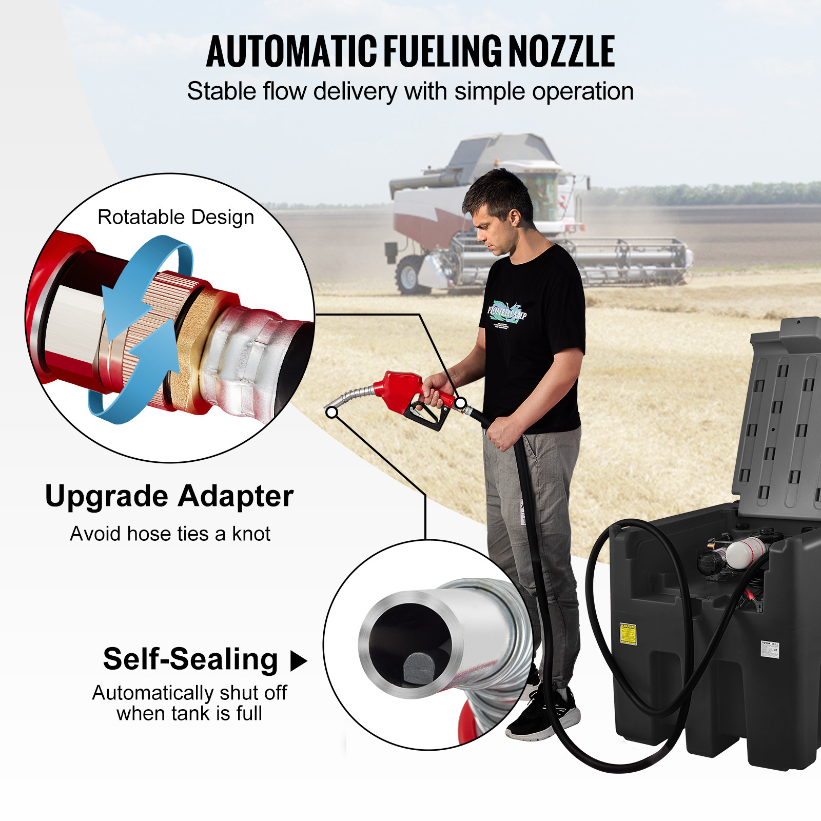 VEVOR Portable Diesel Tank 116 Gal Diesel Fuel Tank with 12V Transfer Pump Black