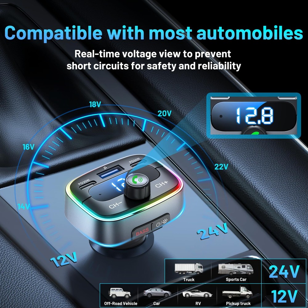 Bluetooth 5.4 Car Adapter 60W Charging USB Bluetooth Adapter for Car,Wireless...