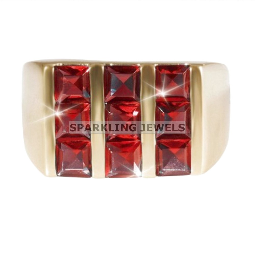 Lustrous Garnet Square Cut With 14K Solid  Gold  Ring For Men #C222