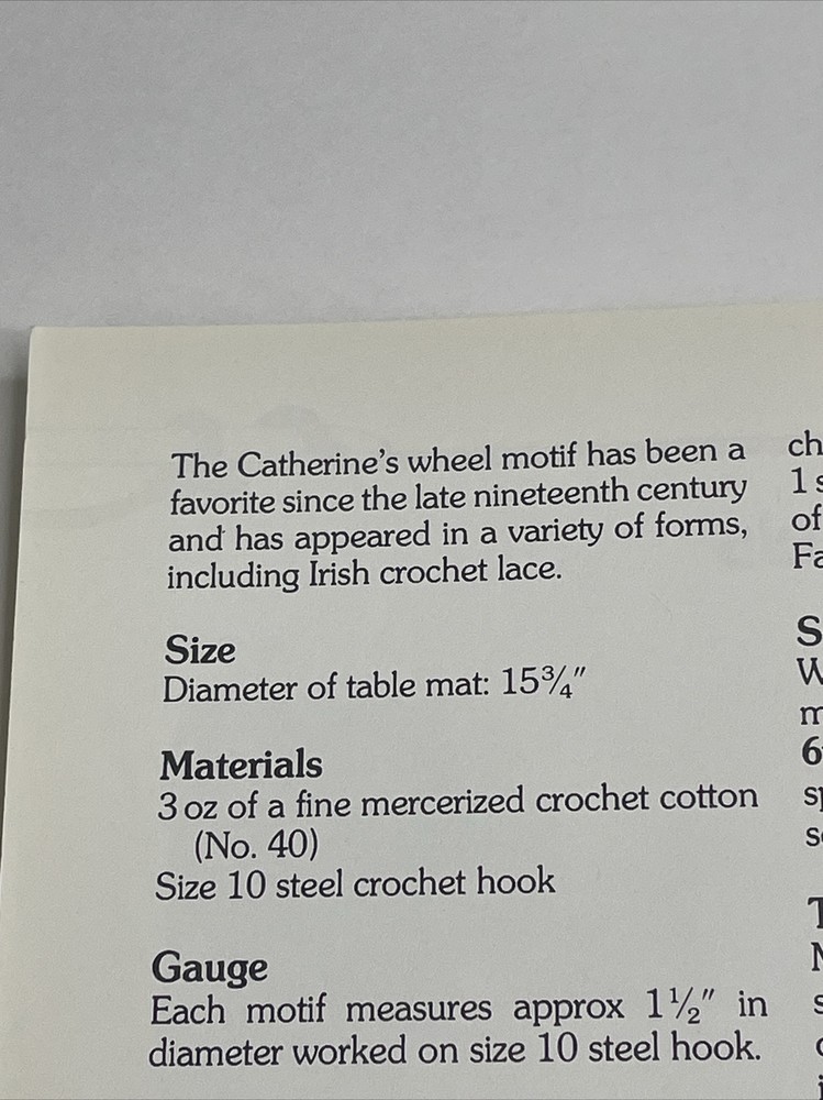 Catherine's Wheels Placemat Doily Marshall Cavendish Crochet Pattern