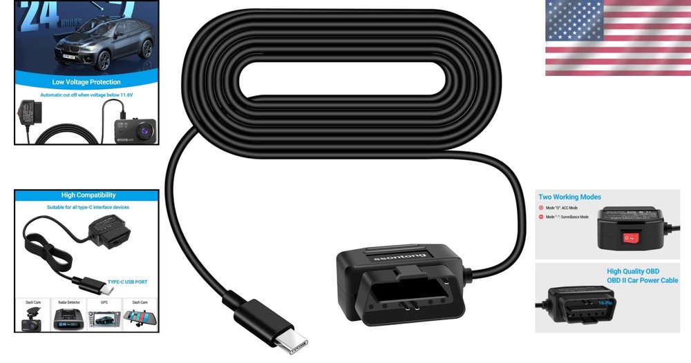 Dual-Mode OBD Power Cable for Dash Cameras - ACC & Surveillance Functionality