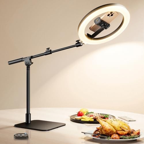Ring Light with Stand for Desk,Adjustable Overhead Camera Mount with Ring 10"