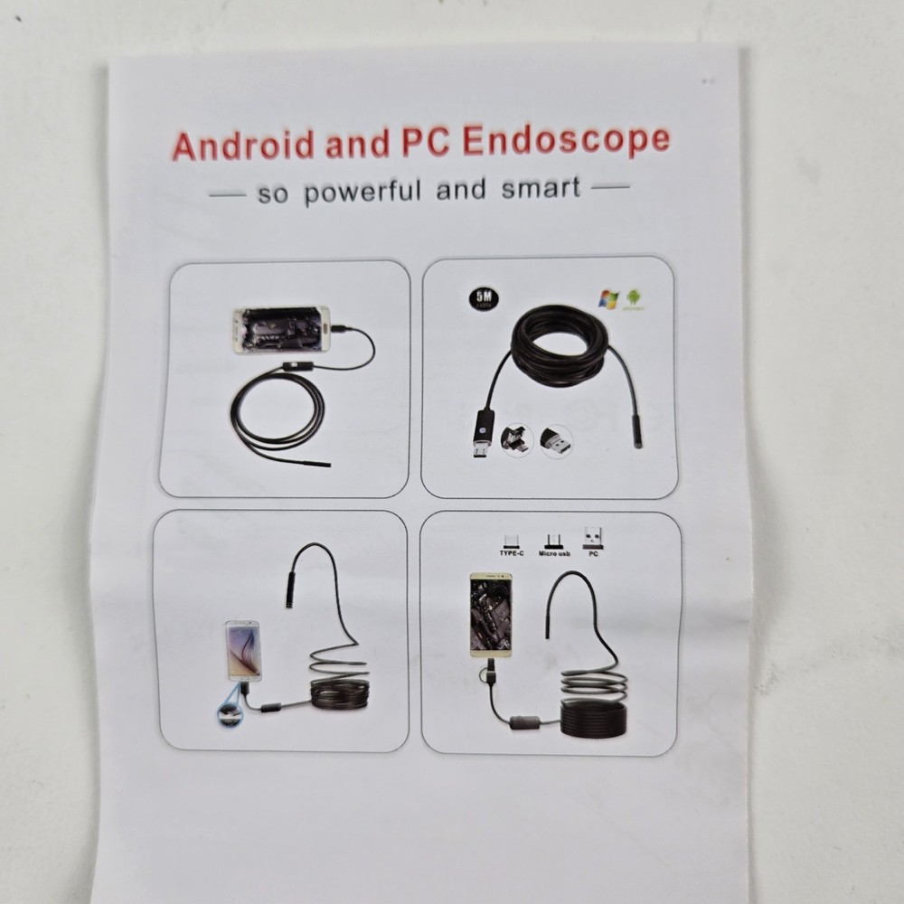 7mm HD Snake Endoscope Borescope Inspection Camera for USB Type C Android PC