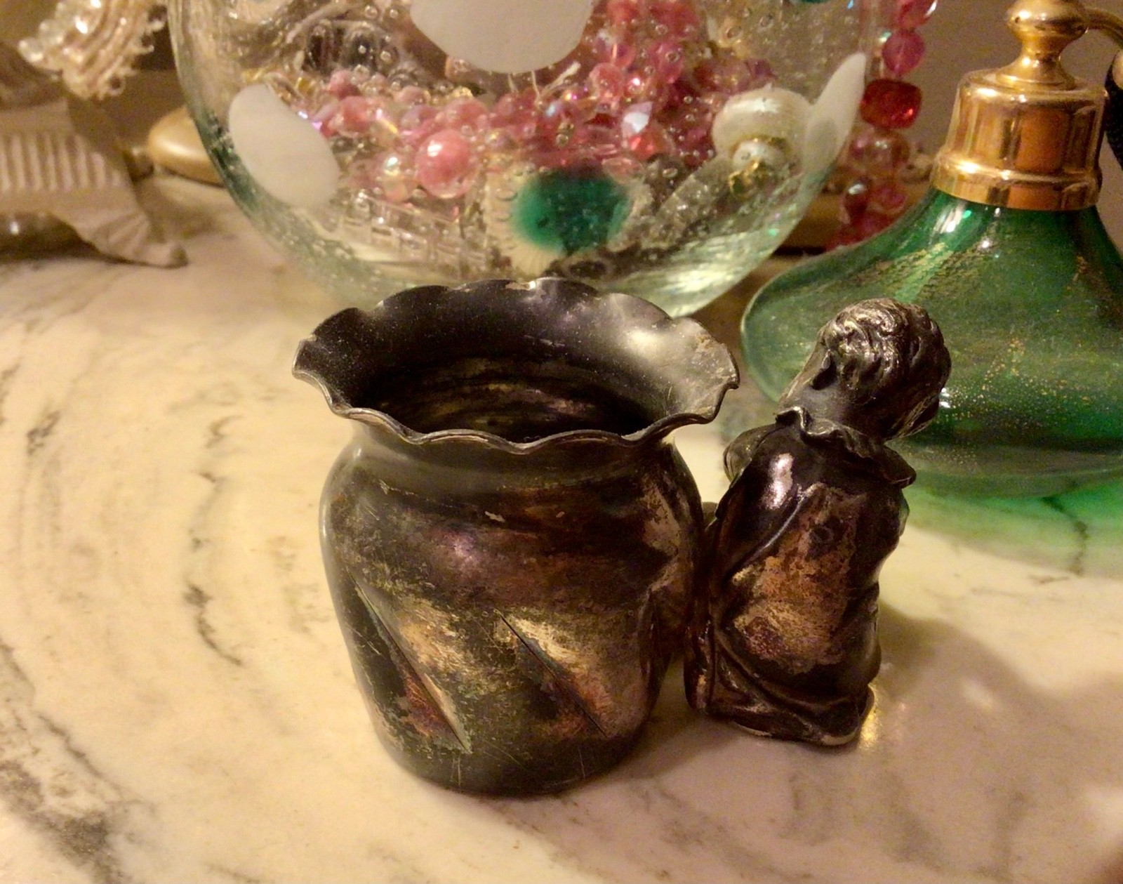 Antique DERBY SILVER Co Quadruple Plate Figural Cherub Toothpick/Match Holder