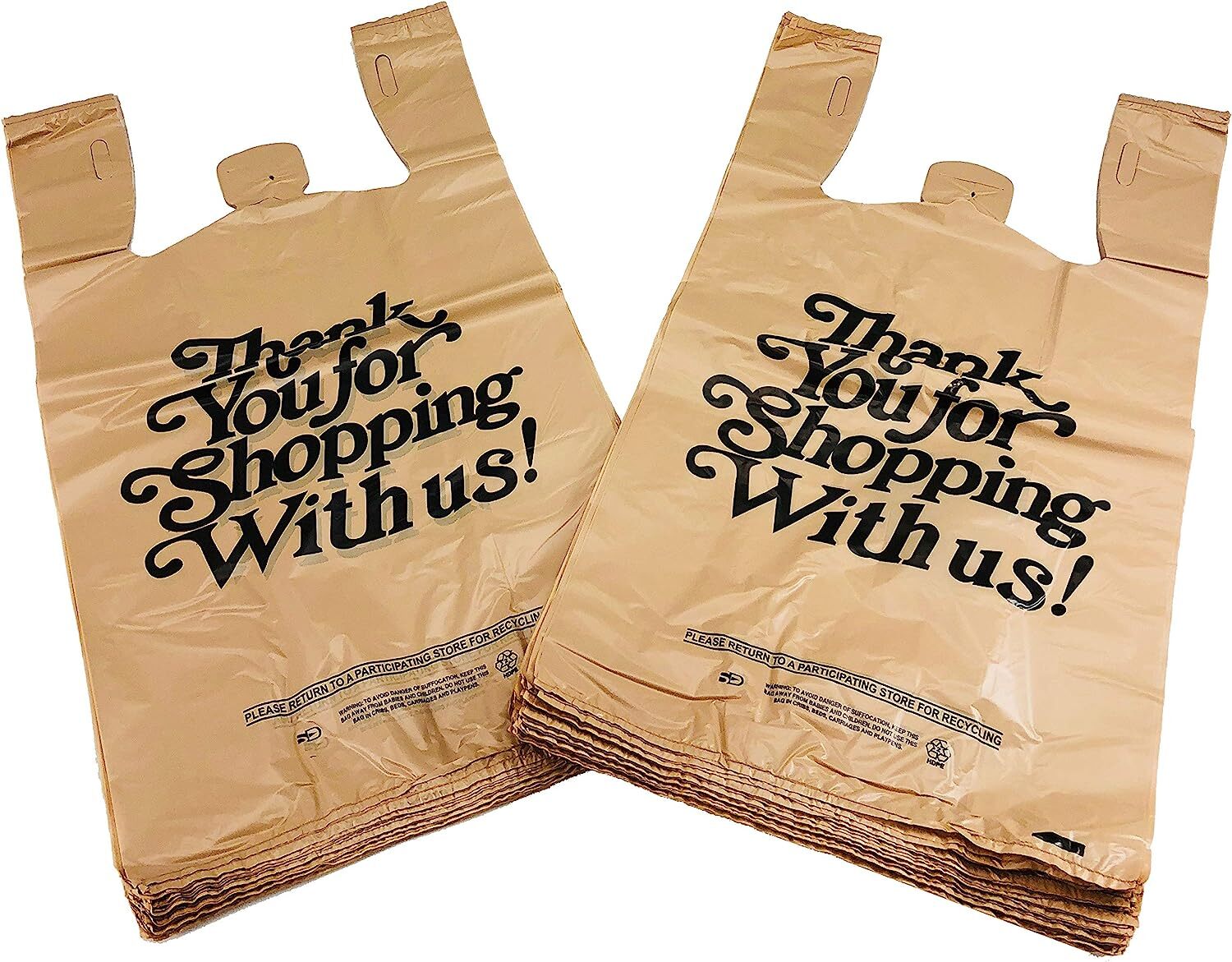 Bags 1/6 21 x 6.5 x 11.5 Heavy Duty .71 Mil Beige T-Shirt Plastic Shopping Bags