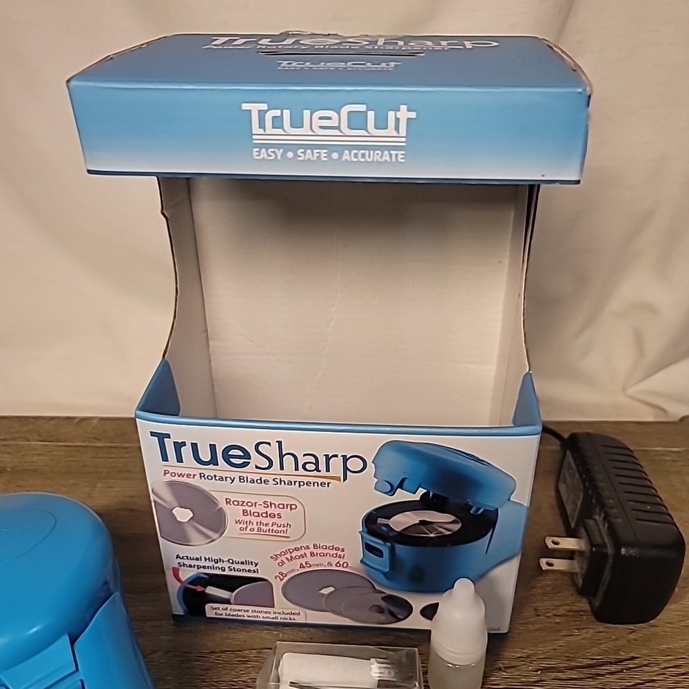 TRUE SHARP TrueCut High Quality Power Rotary Blade Sharpener Blue