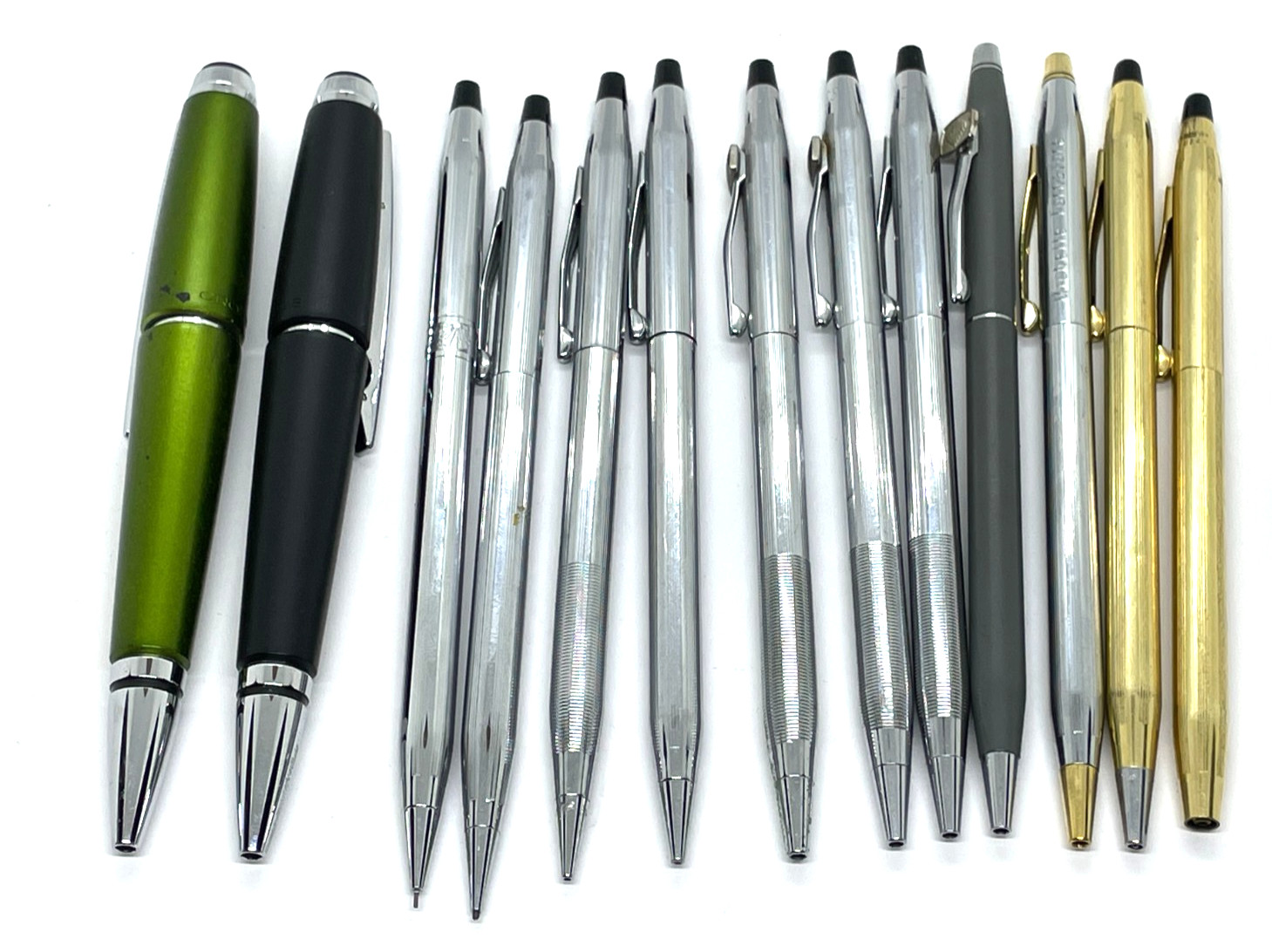 Vintage Lot of 13 CROSS Pens & Pencils Chrome and 2 Gold Filled