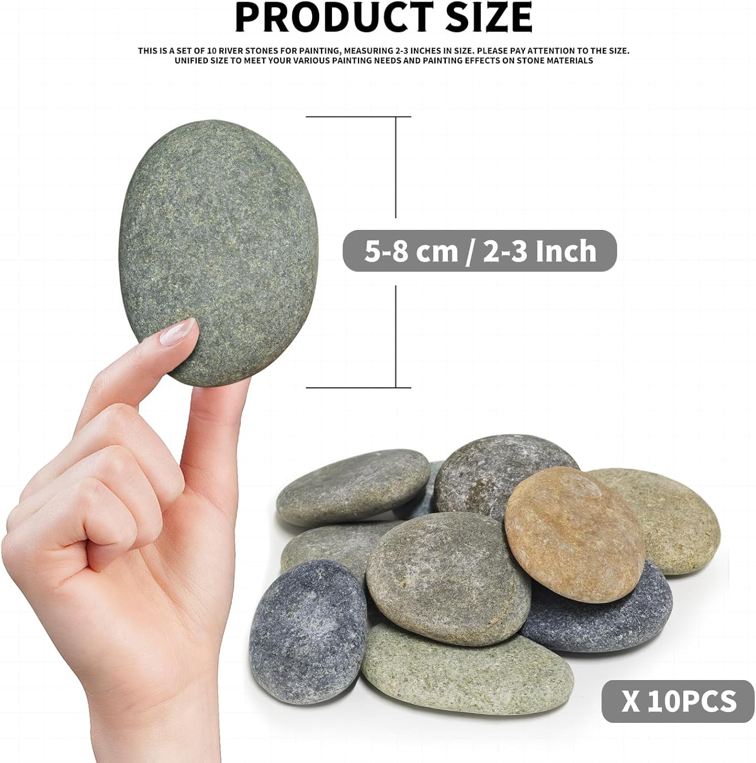Flat River Stones for Painting - 10 Pack, 2-3 Inch Natural Craft Rocks