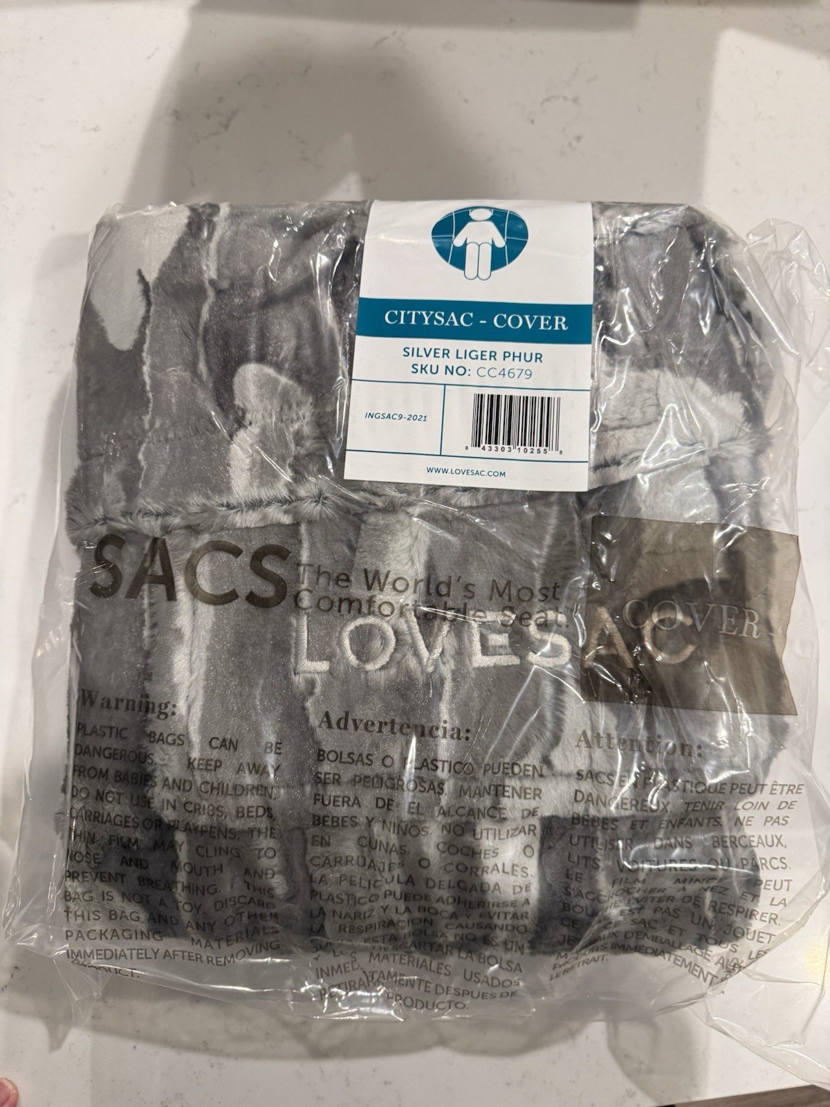 Lovesac CitySac Bean Bag Chair w/ Silver Liger Phur Cover – Free Shipping