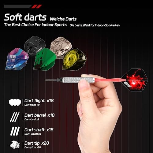 Darts Plastic Tip - 18pcs Soft Tip Darts Set for Electronic Dart Board