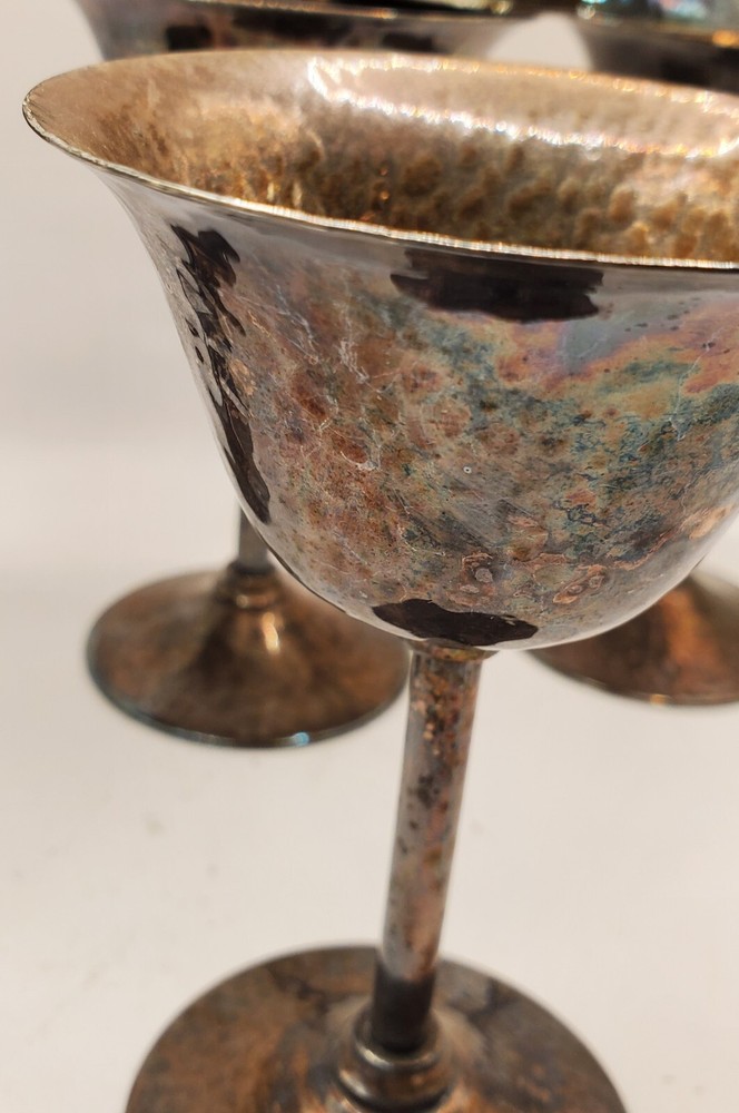 Bernad Rice's Sons 1920 - Apollo EPNS Hammered Silver Plate Cocktail Cups Set 6