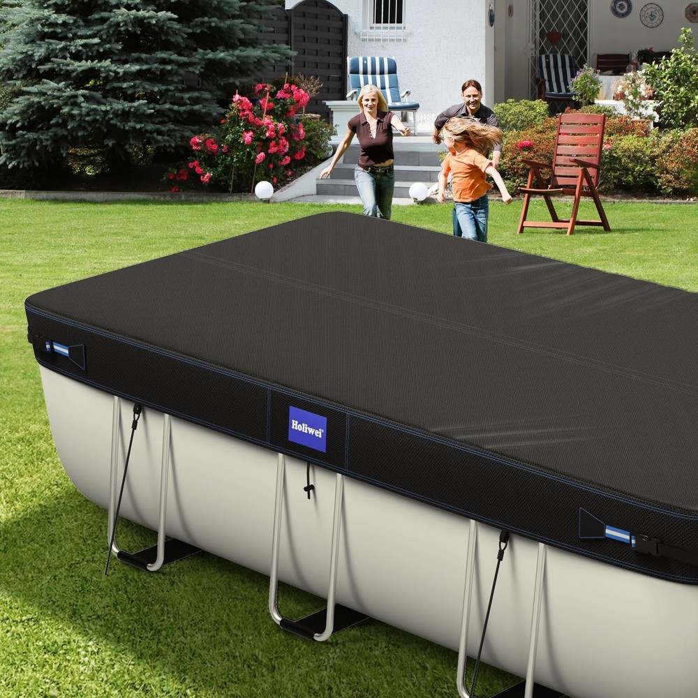 9x18 Ft Rectangular Pool Cover with Reflective Strips for Above Ground Pool, ...