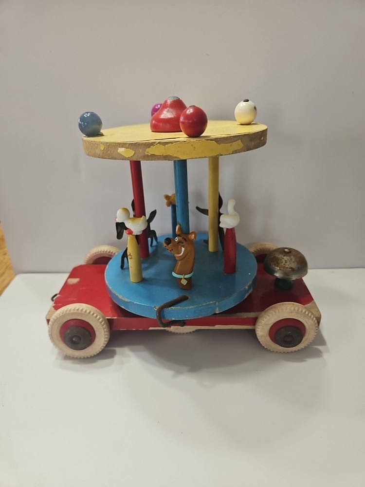 Vintage Brio Wood Carousel Karusell Merry-Go-Round Pull Toy Bell Missing String