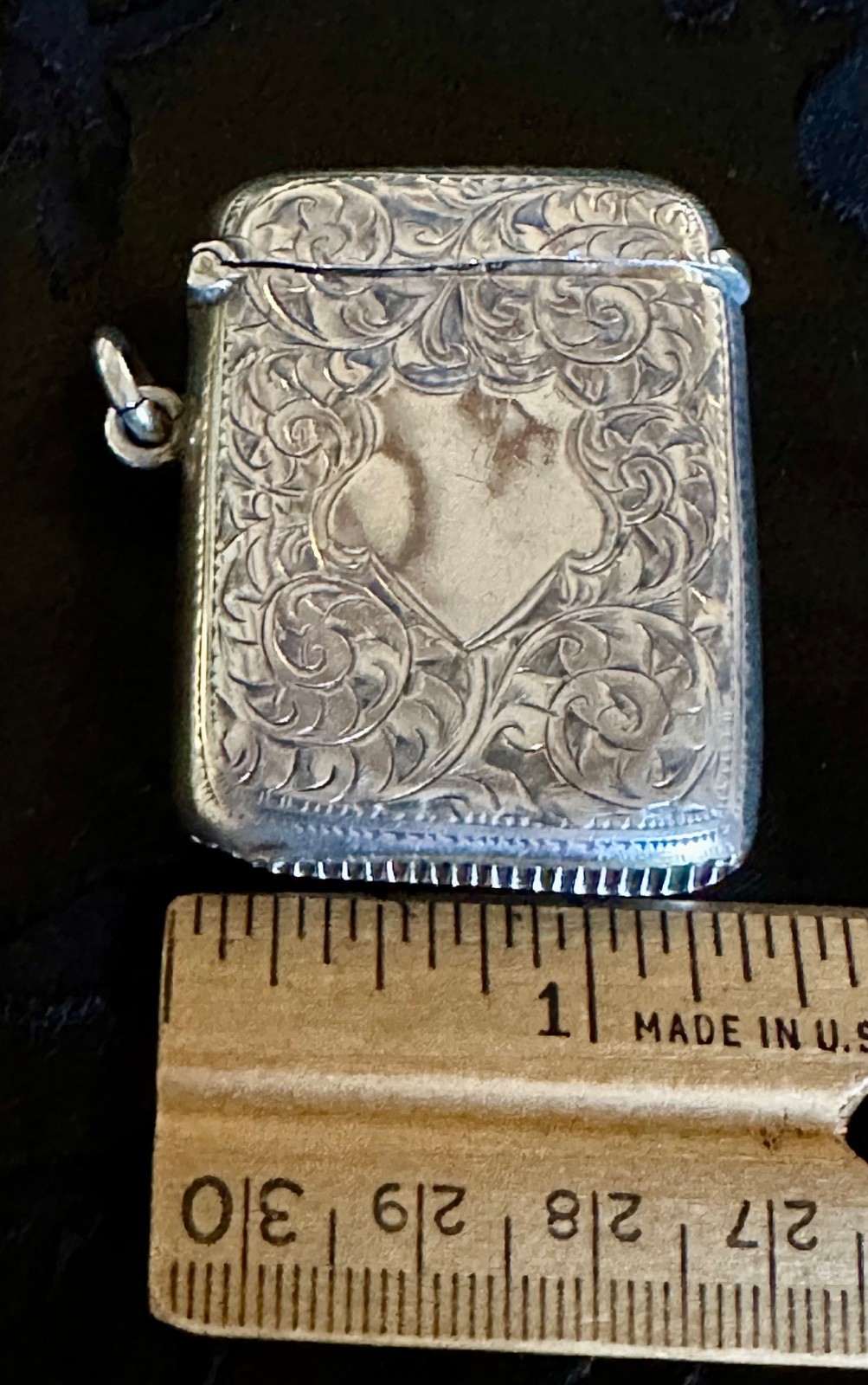 Antique Edwardian English Sterling Silver Vesta Case Match Safe Birmingham 1907