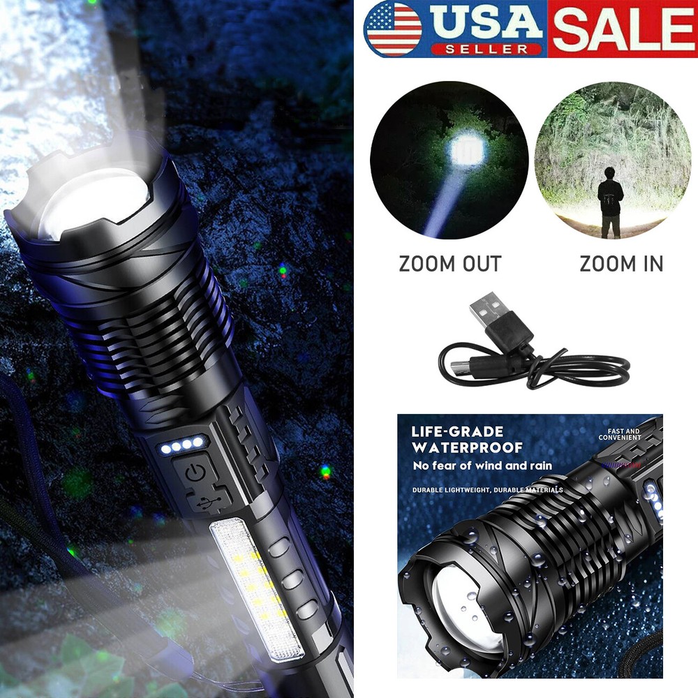 2PCS Brighter 9900000LM Zoomable Rechargeable Torch Handheld Tactical Flashlight