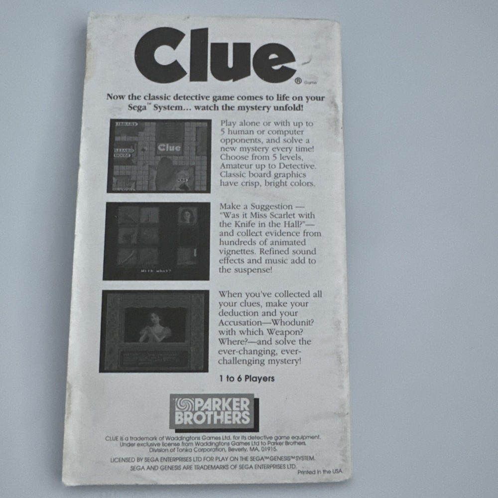 monopoly sega genesis manual only