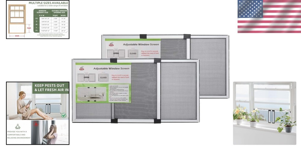 Expandable Window Screens for Small Windows 14” to 24” - Easy Install, 2 Count