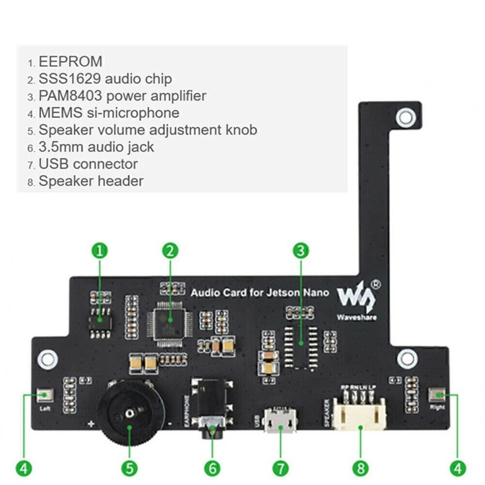 Waveshare Audio Codec Module for Jetson Nano USB Audio Codec Driver-Free Sou KI