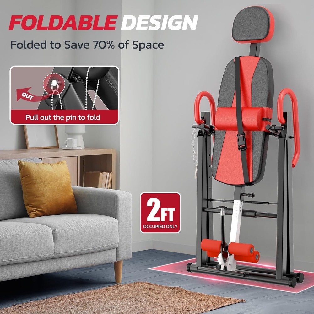 Yoleo Gravity Heavy Duty Inversion Table Exercise Headrest Adjustable Red New