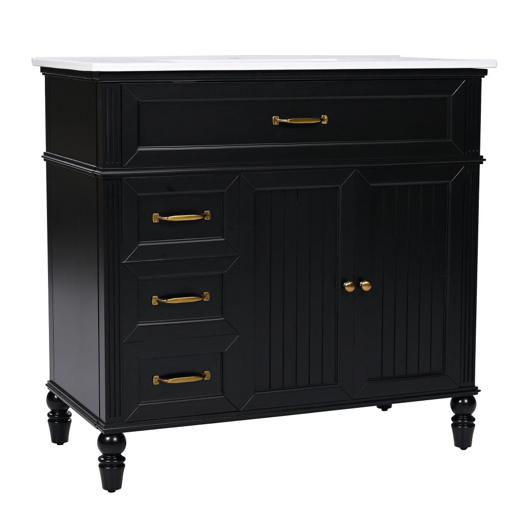 36" Bathroom Vanity with Sink, Bathroom Cabinet with Drawers, Solid Frame
