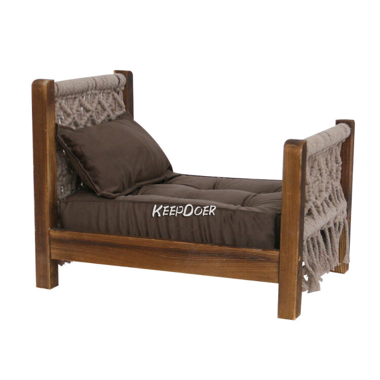 Newborn Baby Photography Prop Wood Bed Woven Knit Kids Cot Mat Mattress Cushion