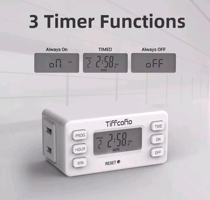 2 TiFFCOFiO Indoor 15A/1800w Digital Light Programmable Outlet Timer Prong Plug