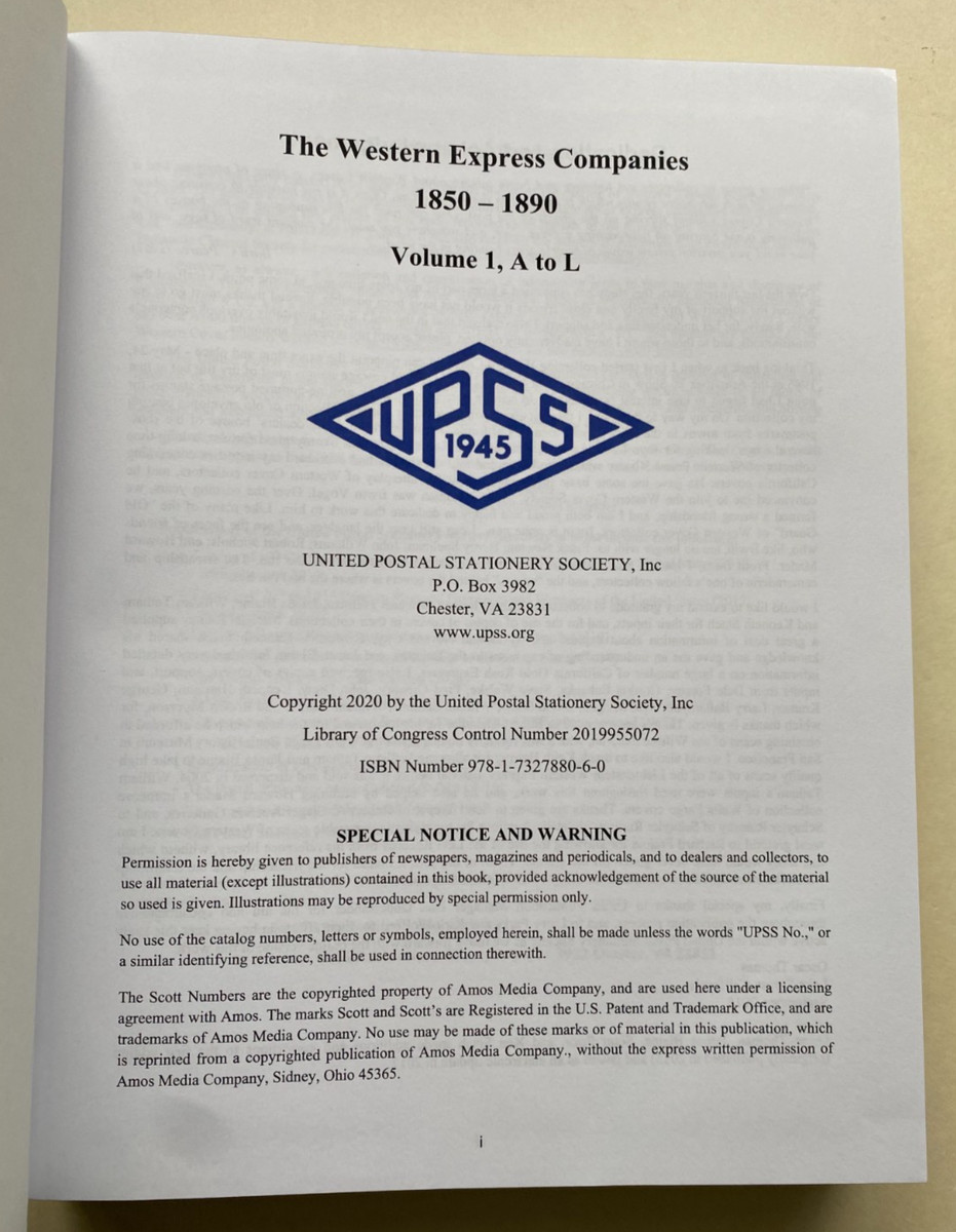 THE WESTERN EXPRESS COMPANIES 1850-1890 3rd edition 2020