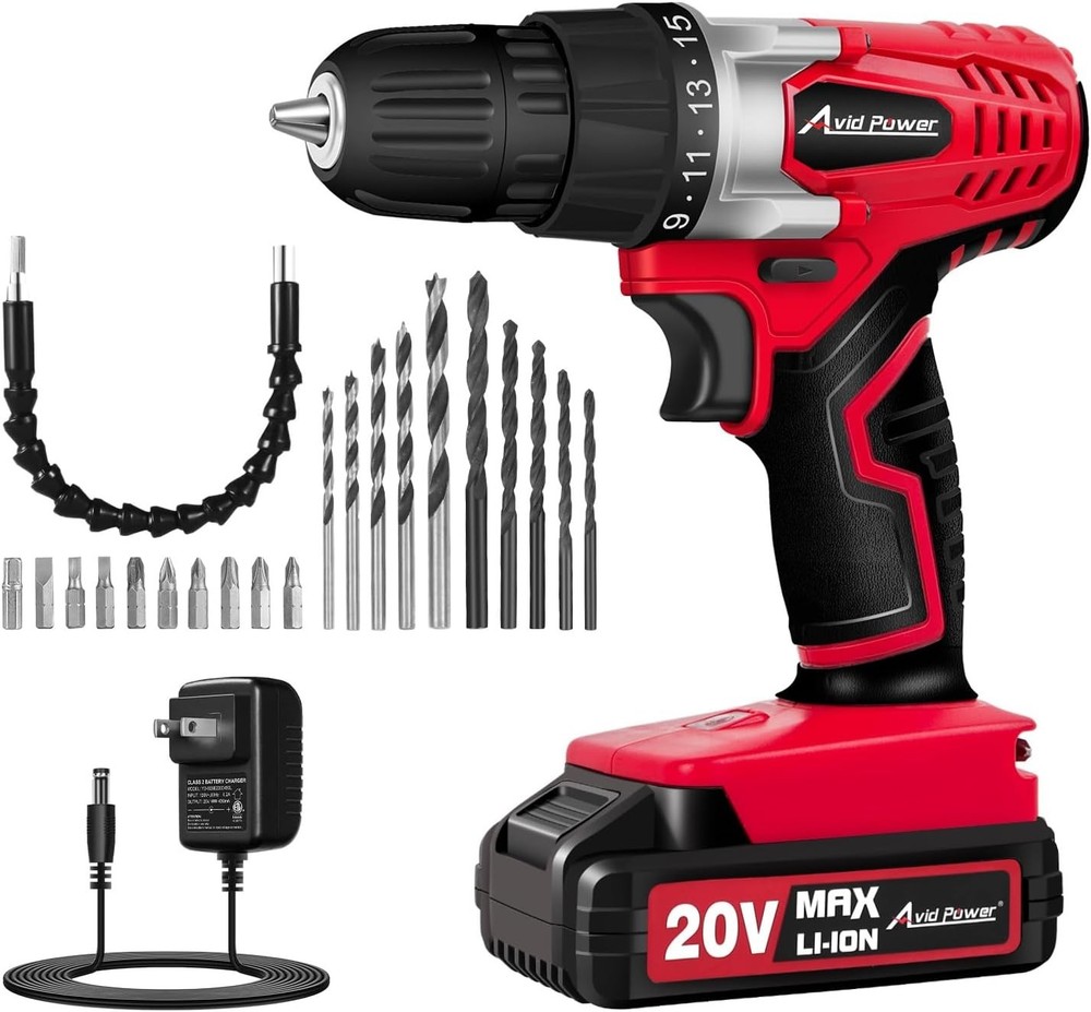 Lightweight 20V Cordless Drill with Variable Speed & LED Light - Complete Set