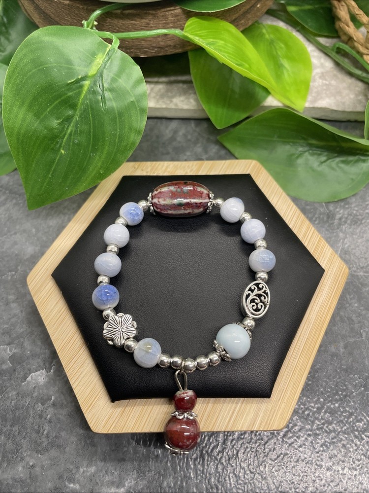 Handmade Ceramic Bead Beaded Stackable 6” Plus Stretch Bracelet New B324