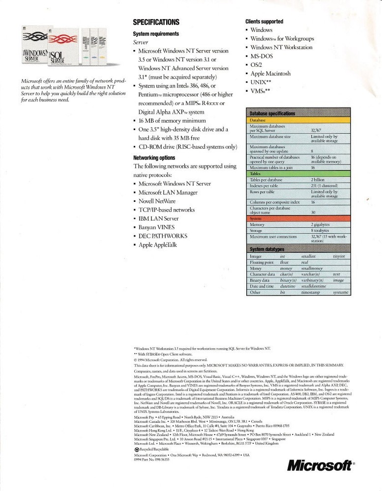 Vintage Software - Microsoft SQL Server v6.5 & v4.21 (full), v2000 EE (eval kit)