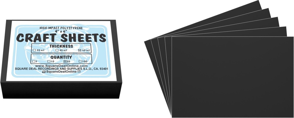 Black Flex Plasticard Polystyrene Craft Sheets - 4"x6" - .060" thick - 25 Pack