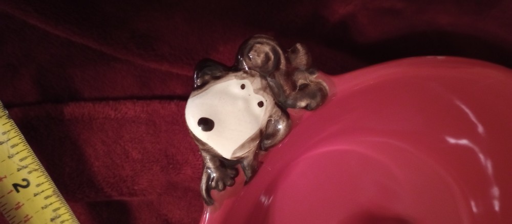 Bundt Cake Pan With Monkey Motif Red Glazed Ceramic Baking Dish 7"