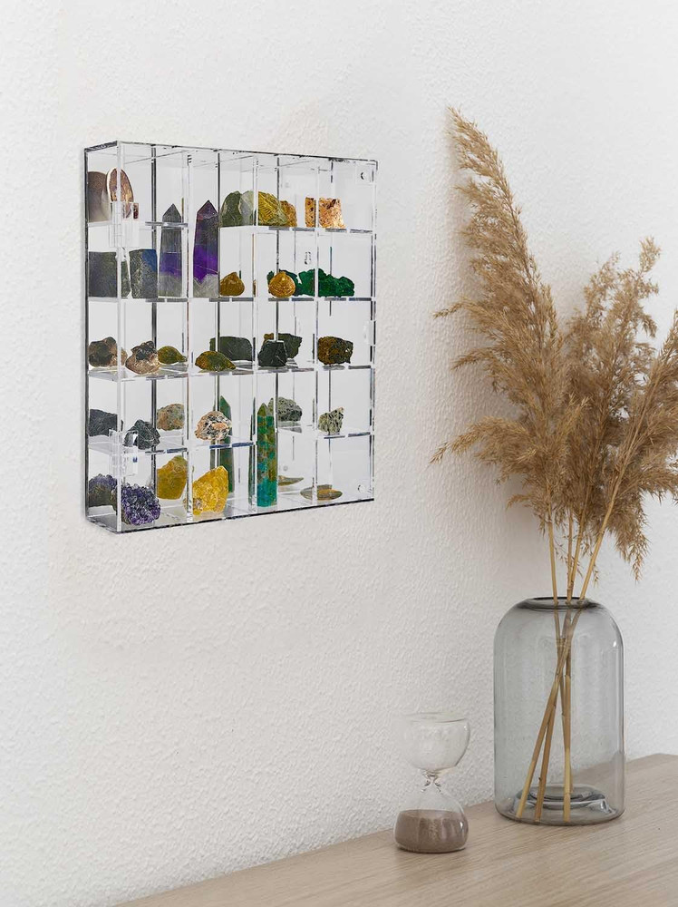 Acrylic Display Case Adjustable Clear Rock Display Case Shadow Box with Shelves