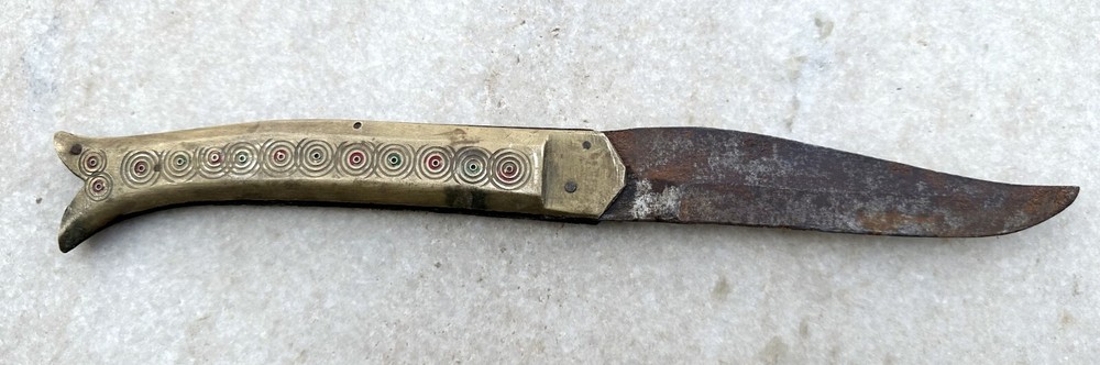 Antique Old Hand Crafted Brass Handle Iron Blade Folding Locking System Knife