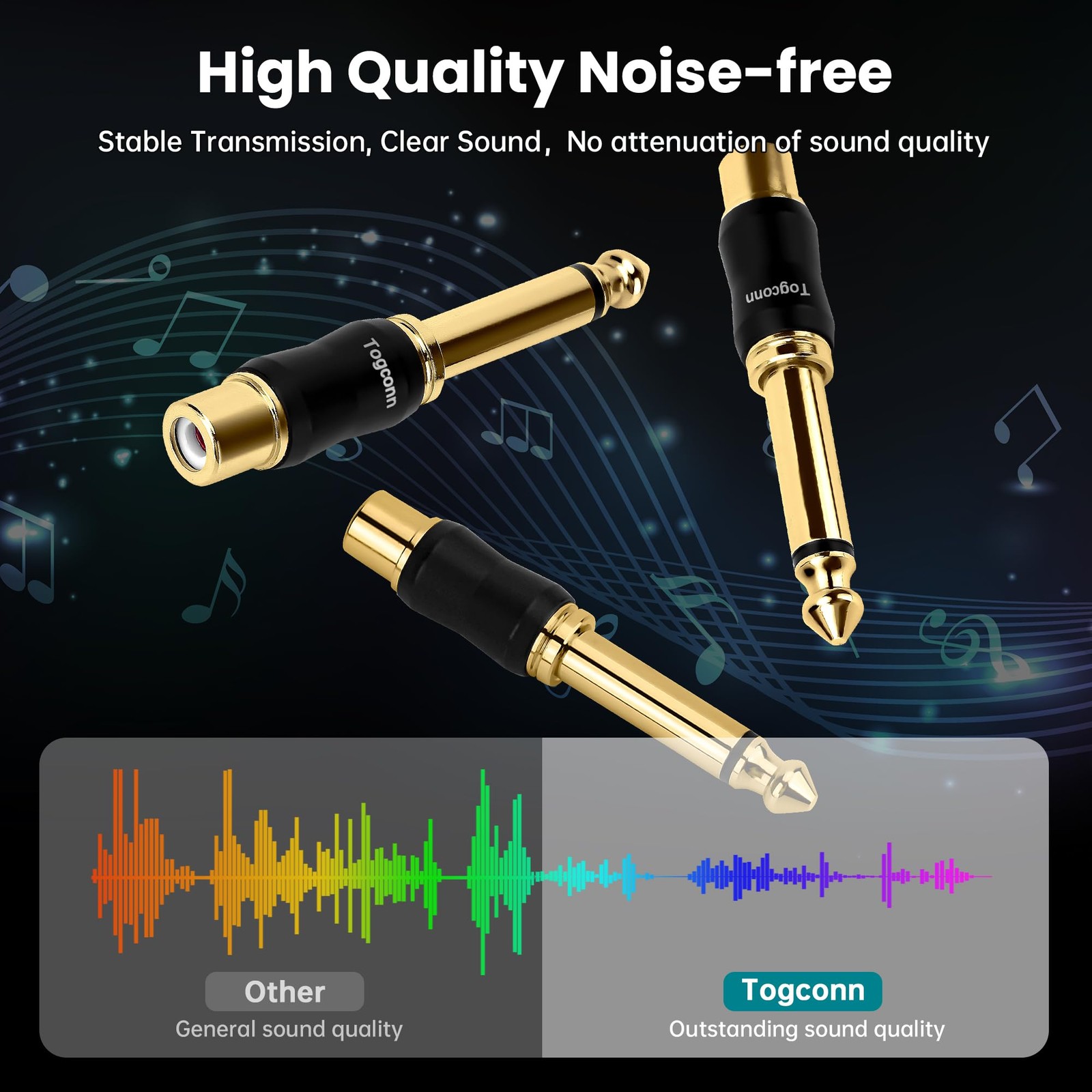Togconn RCA to 1/4 Inch Adapter 2 2 Pack, (Female) 6.35mm TS (Male)