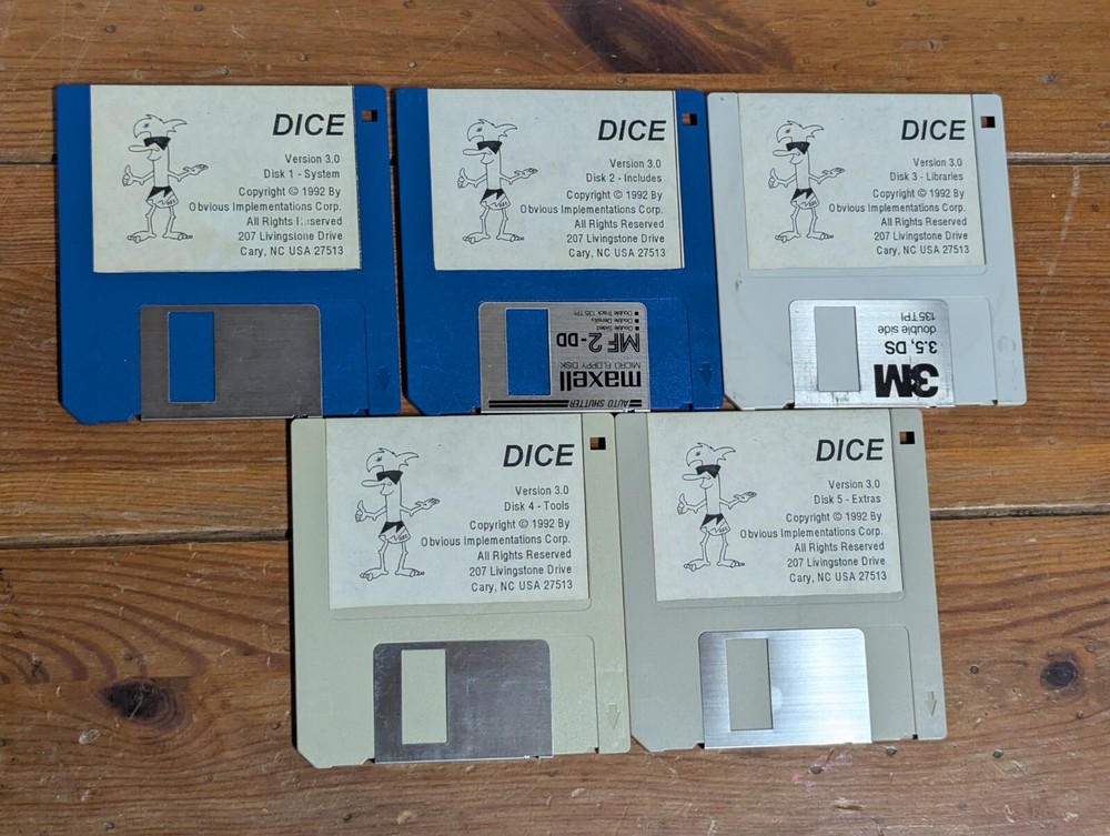 DICE Amiga C Compiler 3.0 1992 Commodore Computer Software 3.5" Disks