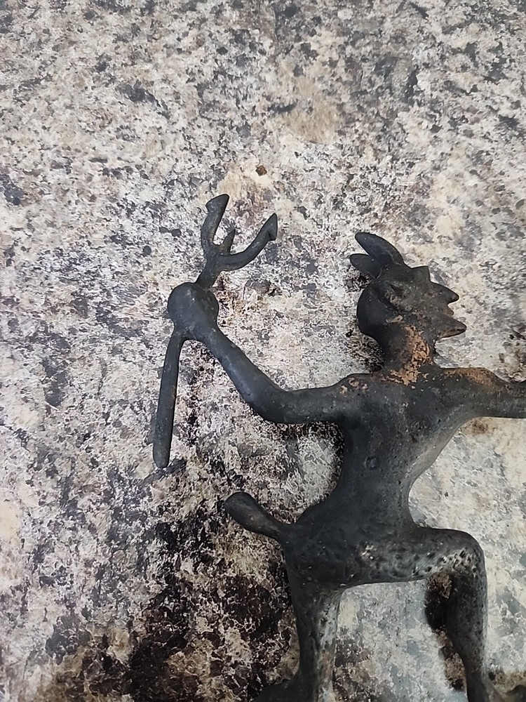 Vtg Cast Iron Devil Chimney Flue Fireplace Damper Pull Metal Rustic Primitive