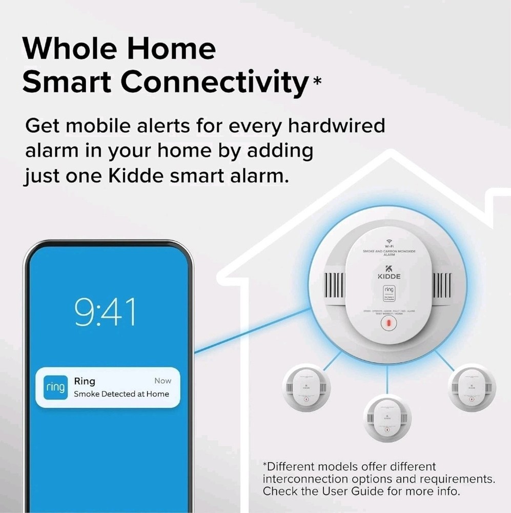 KIDDE Ring-Enabled Smart Smoke Detector, Wired, RGSAR-RW *NEW*