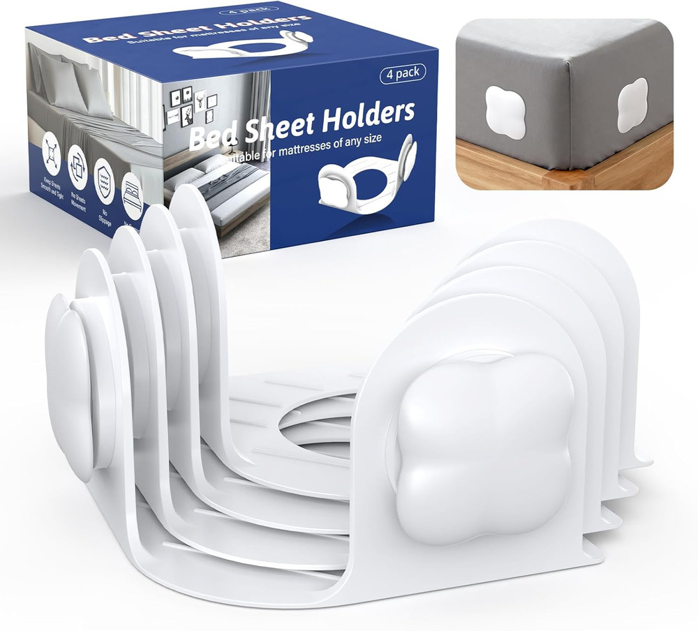 Bed Sheet Grippers - Corner Holders for Fitted Sheets, Easy Installation
