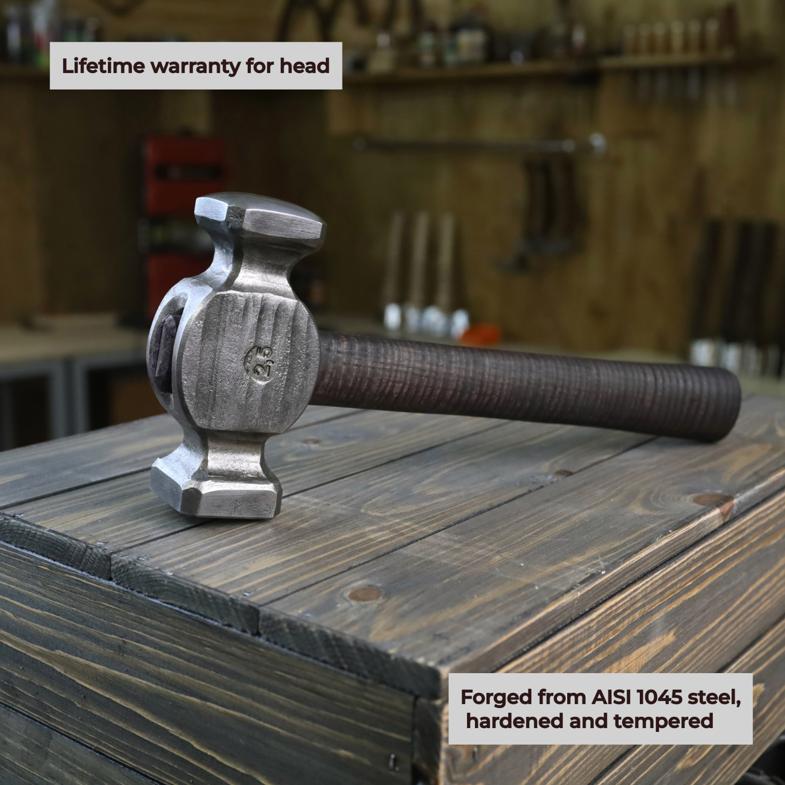 Blacksmith Rounding Hammer 2.5 lb Hand Forged C70W2 Steel Ash Handle Double Face